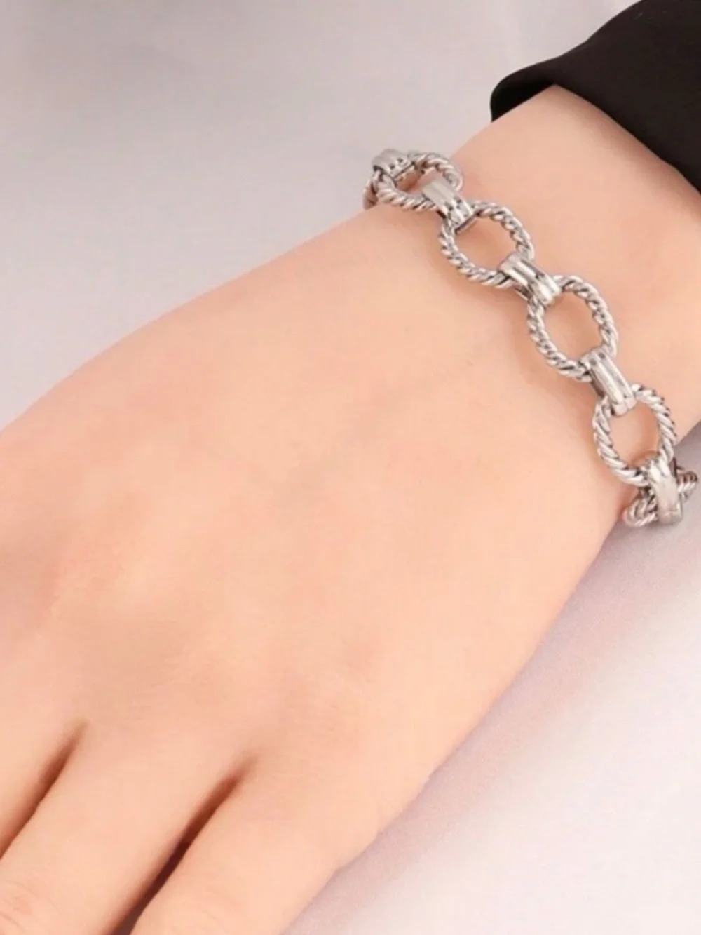Silver Plated Stainless Steel Rope Chain Bracelet